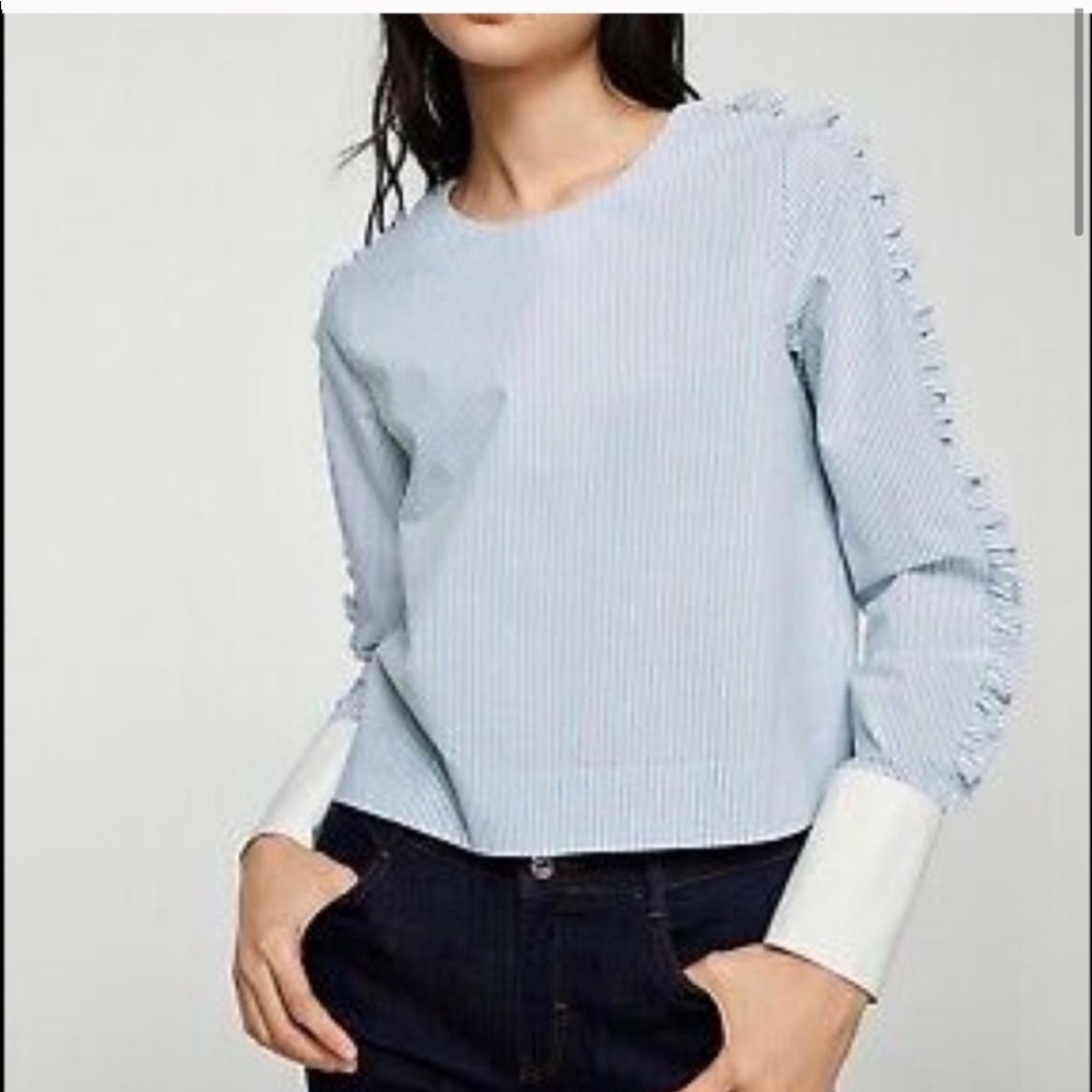 Mango Basic Blue and White Striped long sleeve top